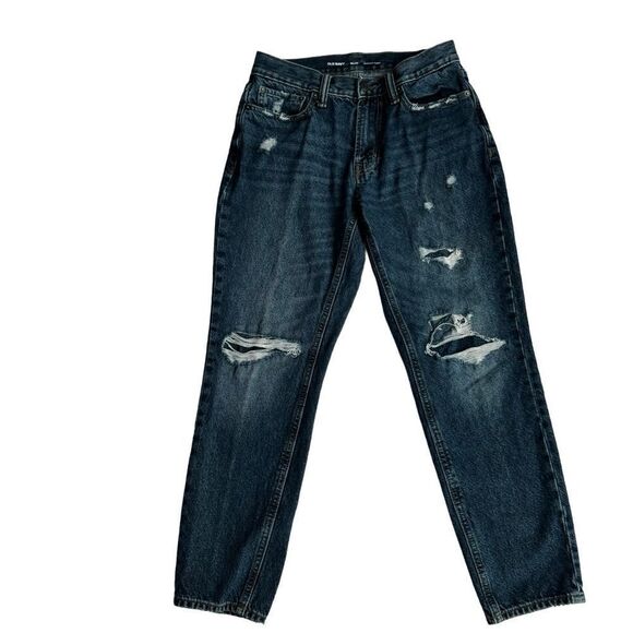 Old Navy Straight Taper Denim Jeans Distressed Ripped SZ 30 - Picture 2 of 13